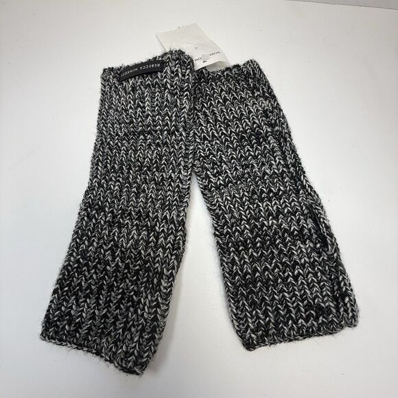 Rebecca Minkoff Knit Arm Warmer Winter Black White Marled Fingerless Gloves New - Picture 2 of 6